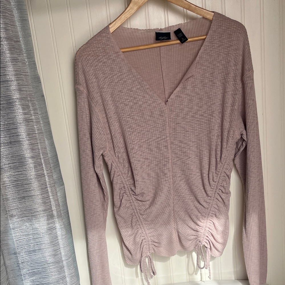 Daytrip Blush Ruched V-Neck Long Sleeve Top